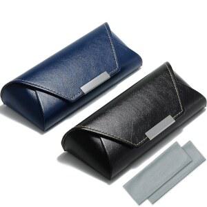 UNIEOWFA 2팩 가죽 하드쉘 안경 케이스 여성 여행용 소프트 선글라스 가벼운 휴대용 독서