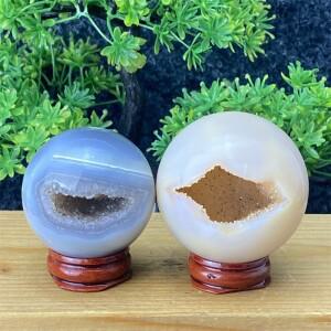 천연 마노 크리스탈 볼 석영 클러스터 동굴 홈 데코 + 베이스