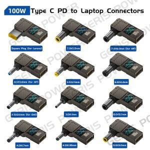 100W USB C PD-DC 전원 커넥터 Lenovo Asus Hp 용 19V 20V 범용 노트북 어댑터 충전기 플러그 잭 팁 변환