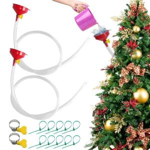 실내 야외 식물을 위한 2세트 크리스마스 트리 급수 깔때기 재사용 가능한 시스템 5피트 호스 및 편리한