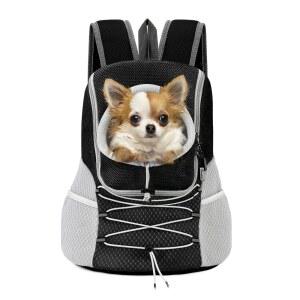 PAWABOO 애완견 백팩 소형견 고양이를 위한 강아지 여행용 프론트 하이킹 산책을 안전 스트립이 있는 조절 가능한 운반 백팩 블랙 최대 10파운드