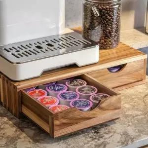 서랍 2개가 있는 딥레드코스트 컵 홀더 30팟 용량의 커피 포드 정리함 카운터탑용 스테이션 15.3 x 11.06