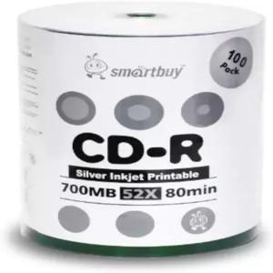 스마트바이 100개 디스크 700mb/80분 52배 CD-R 실버 잉크젯 허브 인쇄 가능 빈 미디어 블랙 영구 마커