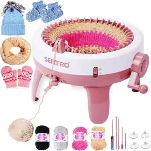 센트로 뜨개질 기계 48 바늘 스마트 크로셰 기계, 및 초보자용 행 카운터, 모자, 양말, 스카프, 장갑용 자동 원형 직조 키트