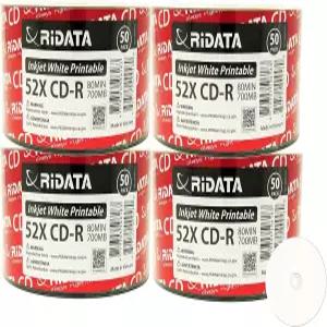 200팩 리다타 CD-R 52X 700MB 80분 화이트 잉크젯 허브 인쇄 가능 빈 미디어 녹화 디스크