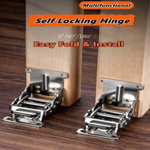 0-180 학위 자동 잠금 접이식 경첩 장착 나사 침대테이블 확장 브래킷 가구 다리 하드웨어