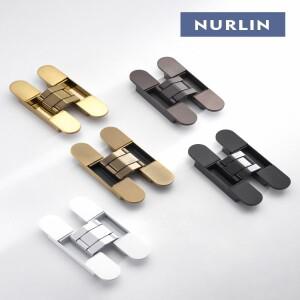 Nurlin 인비저블 문짝 힌지, 3D 조절식 은폐형 반짝이는 골드, 블랙, 밝은 크롬, 아연 합금 버트 헤비 듀티