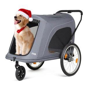 100파운드 미만의 대형견 움직일 없는 장애인 임산부를 위한 베베로드 R8 초대형 접이식 반려동물 유모차 반려견 유모차 트레일러 자전거와 자동차로 편리하게 이동 가능 그레이