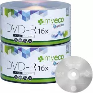 100팩 MyEco DVD-R 16X 4.7GB/120분 실버 로고 상단 쓰기 빈 미디어 레코드 디스크