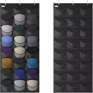 언점블리 야구 모자 랙 투명한 깊은 포켓이 있는 24 오버 더 도어 정리함 3개의 후크 블랙 완성된 컬렉션