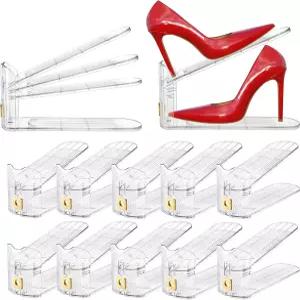 Eorbow 10팩 클리어 슈 슬롯 정리함 옷장용 11인치 조절 가능한 신발 스태커 한 켤레를 위한 더블 데크