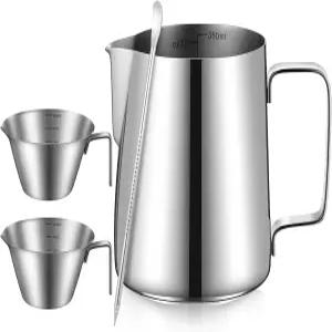 손잡이가 달린 에스프레소 컵 우유 거품 피처 라떼 아트 펜이 포함된 아셀레직 4개 액세서리 키트 실버