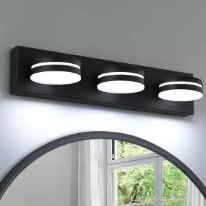 바이크링크 3-라이트 욕실 배니티 오버 미러 24인치 디밍 가능 매트 블랙 LED 조명 기구 360 회전 램프