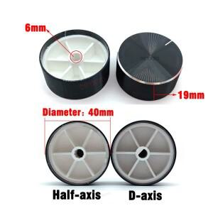 1피스 40x19mm 6mm 샤프호환트 구멍 알루미늄 합금 전위차계 볼륨 증폭기 제어 손잡이 오디오 검정색 D 축