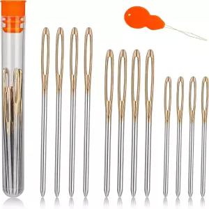 TLKKUE 12개/3사이즈 라지 블런트 니들 실타래가 달린 스틸 원사 코바늘 뜨개질 자수 바느질용 태피스트리