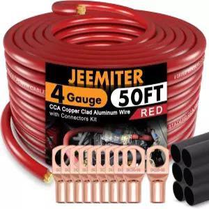 Jemiter 4 게이지 레드 CCA 와이어(50피트 싱글 스풀) - 맞춤형 자동차 오디오 및 배터리 설치를 위한 긴