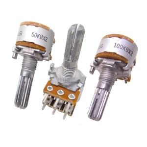 100%  일본 1pcs ALPS RK163 B10KX2 오디오 듀얼 유닛 회전식 전위차계 6 핀 20mm 샤프트 10k 50k