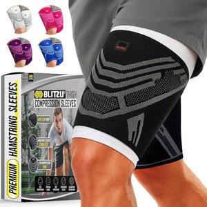 햄스트링 압박 슬리브 1쌍, 남녀용 어퍼 레그 슬리브, 허벅지, 쿼드 및 사타구니 지지, 미끄럼 방지 허벅지 보호대 및 달리기, 운동, 스포츠 회복용 랩 블랙