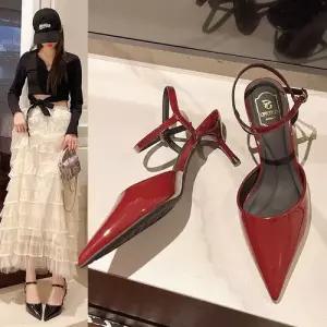 엘럽 여성용 가보시 스트랩 에나멜 스틸레토 샌들 믹스매치 단화 박템5