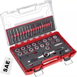 ROTION 39피스 SAE 탭 앤 다이 세트 이중층 수납 케이스가 있는 내부 및 외부 스레드용 전문 쓰레드 도구