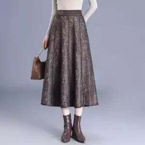 스커트 롱 여사친 봄 쉬폰 반밴딩 양면 앞판 모직+뒷판 레이스 A라인 KS1
