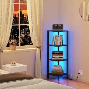 투토탁 코너 선반 작은 공간을 위한 4단 책장 수납 랙이 있는 좁은 디스플레이 스탠드 거실 침실 블랙