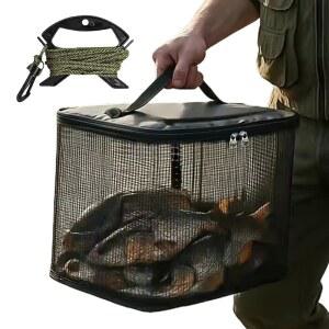 접이식 낚시망 가벼운 낚시용 메쉬, 내구성이 뛰어난 플로팅 피싱 네트 바스켓 마리나 연못 바위 지역 에서 사용하기에 최적