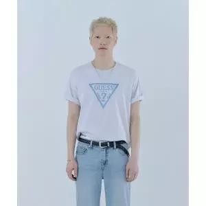 게스 GUESS CORE 3color 유니 데님 프린트 삼각 반팔 티셔츠 MQ2K9432 393760