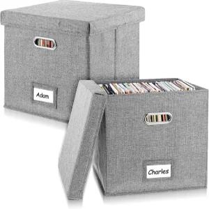 비닐 레코드 보관함 2팩 뚜껑이 있는 13인치 Lps 정리함 재생 음악 컬렉션 홀더 100개 이상의 앨범 집