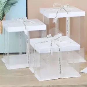 베이킹 케이크상자 투명 포장박스 디저트 용기 미니 사각 손잡이 롤케이크 케이스