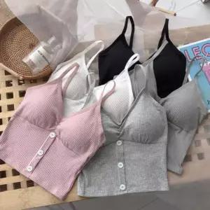 캡내장 단추 끈나시 크롭 골지 민소매 브라캡 이너