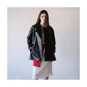 PLASTIC ISLAND 페이크 레더 하프 맥 코트 PS1WC285 2080084