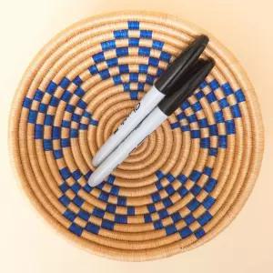 가정 및 사무실용 네이비 블루 장식 그릇 열쇠 지갑 반지 보석 사탕 간식 위커 바구니 원형 색상 7인치