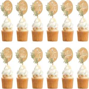 12 PCS 참여 파티 컵케이크 토핑이 될 그녀는 나무로 된 케이크 장식을 예라고 말했습니다