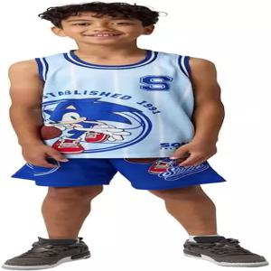 바이오월드 소닉 더 헤지혹 91 청소년 소년 농구 유니폼 및 라운지 반바지 세트