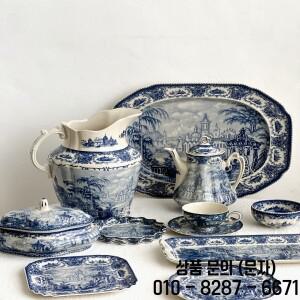 컬러 인 글레이즈 블루 캐슬 피규어 세라믹 접시 화병