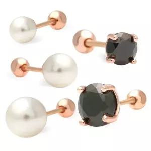 큐빅피어싱 금침 화이트 블랙 진주 큐빅 바 피어싱 14K