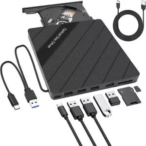 XMSJSIY 노트북용 외장 CD/DVD 드라이브 USB 3.0 Type-C 휴대용 ROM RW 버너 라이터 플레이어 리더 디스크