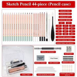 14/18/29/38/44/64개 구성 드로잉 세트 스케치 키트 흑연 목탄 블렌딩 및 악세서리가 포함된 연필 미술 용