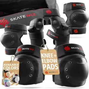 스케이트위즈 스케이팅 보호 장비 무릎 보호대 팔꿈치 및 손목 6pc - 방패 롤러 인라인 스케이트보드