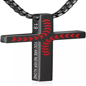 소년용 WINFY 야구 크로스 목걸이 남성용 스테인리스 스틸 20+2 체인 종교 성경 구절 펜던트 선물 아들용