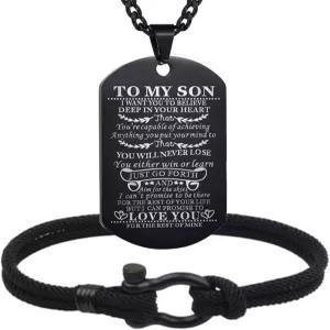 부티샵 손 선물 엄마 아빠의 맞춤형 땋은 팔찌 개 태그 목걸이 절대 잃지 않을 생일 졸업식 발렌타인 블랙