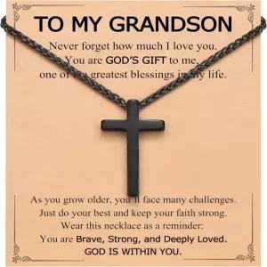 에류오르 신앙 사랑 힘 - 아들 손자 소년을 위한 스테인리스 스틸 크로스 목걸이 크리스천 크리스마스 선물