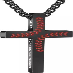 부활절 바구니 스터퍼 - 남학생용 야구 크로스 목걸이 성경 구절이 있는 스테인리스 스틸 크리스천 펜던트