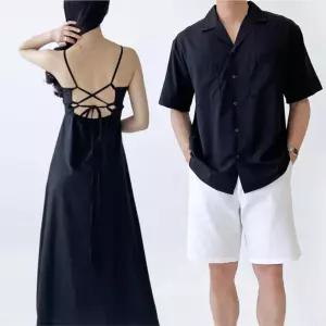 얇은 여름 올블랙 커플비치웨어 휴양지룩 신혼부부