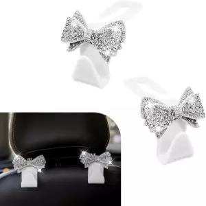 2개의 PCS 블링 보우 카시트 헤드레스트 후크 S타입 크리스탈 시트 백 행거 핸드백 지갑 코트 식료품