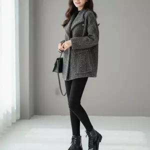 [핑크엘리제]헤링본 모던룩 테일러드코트 벨칸하프코트