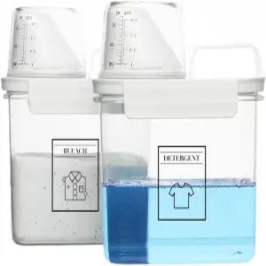 세탁 세제 디스펜서 액체 용기 및 분말 비누 세탁실 정리용 플라스틱 보관함 2팩 섬유 유연제