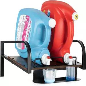 드립 트레이가 있는 PUERSI 세탁 세제 홀더 스탠드 비누 액체 라이저 정리함 갈색 세탁실용