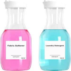 54 OZ 세탁 세제 디스펜서 비누 액체 용기 및 정리함 투명 플라스틱 섬유 유연제 세탁실용 분말 2팩